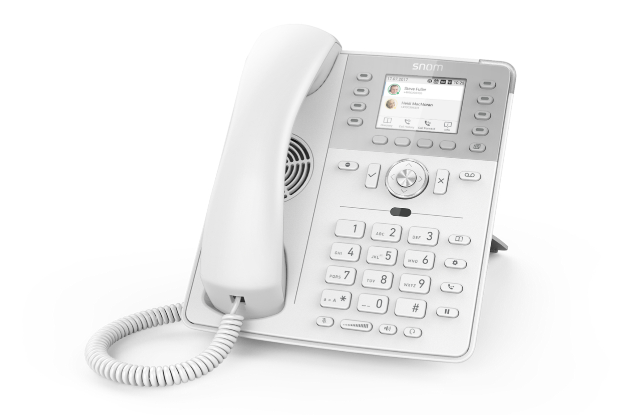 Teléfono IP de Snom D735 blanco con interfaz de usuario que reacciona gracias a sensores y 32 teclas autoetiquetables (8 físicas)